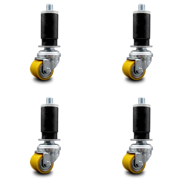 Low Profile Polyurethane 35mm Wheel 1-1/4 Inch Expanding Stem Caster, 4PK
